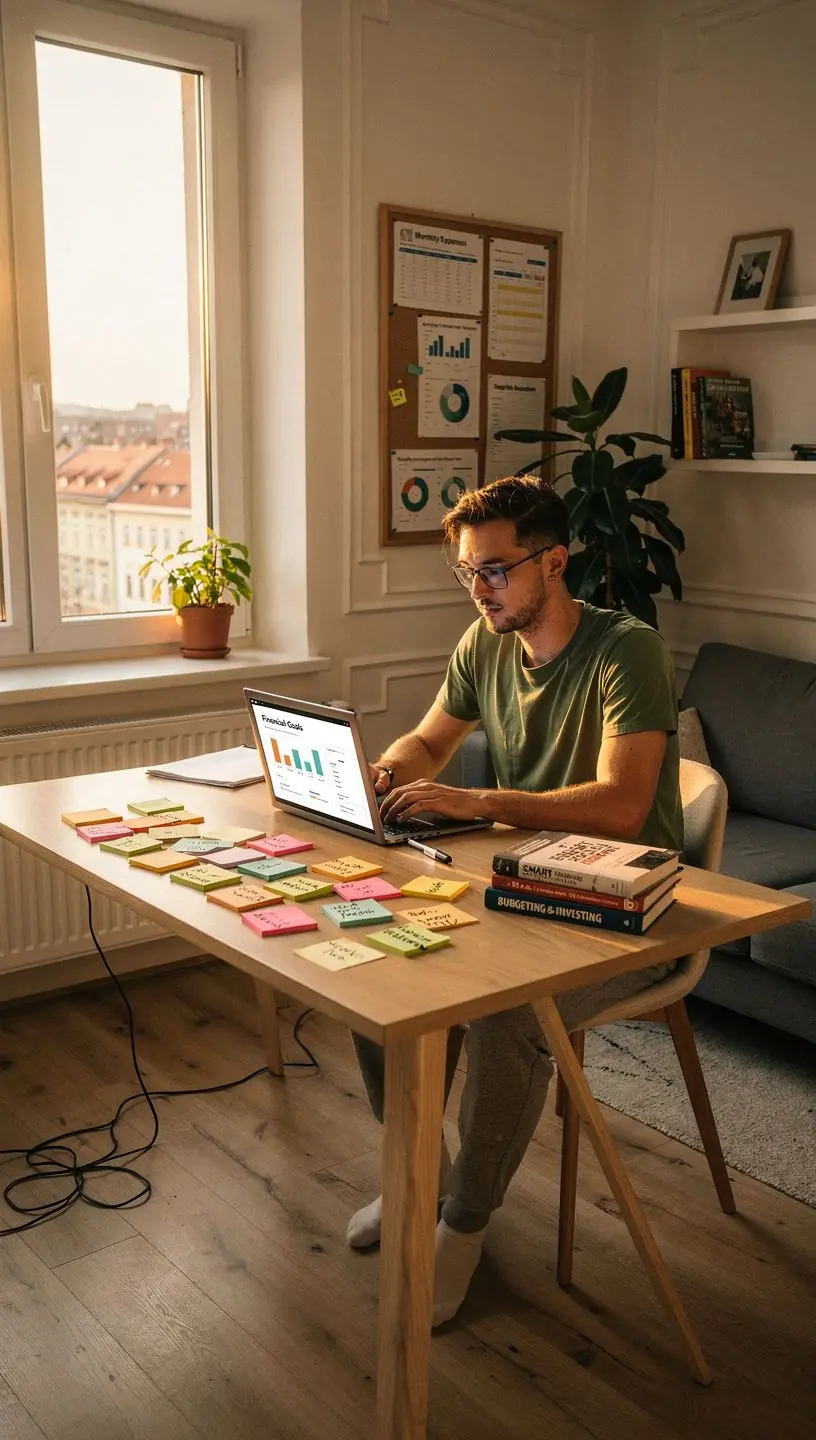 Týdenní šablona pro plánování rozpočtu vyplněná barevnými značkami a komentáři.